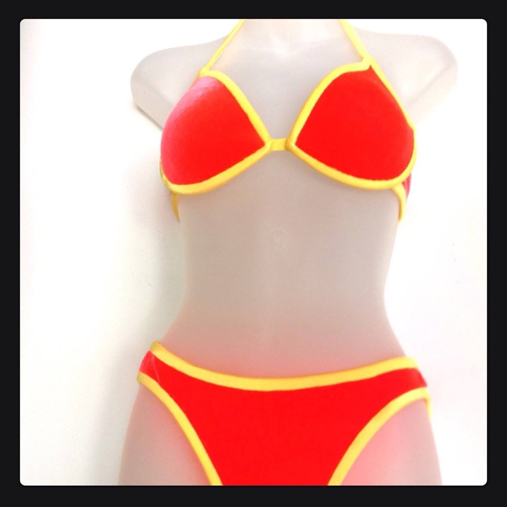 Hot Orange Velvet and Yellow Bikini